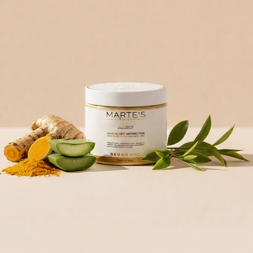 Jar of cream with a leaf and flower on a beige background