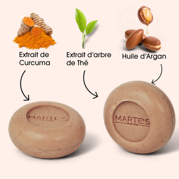 SAVON/MASQUE ANTI-IMPERFECTION | Lait d’ânesse bio, curcuma, tea tree, huile d’argan