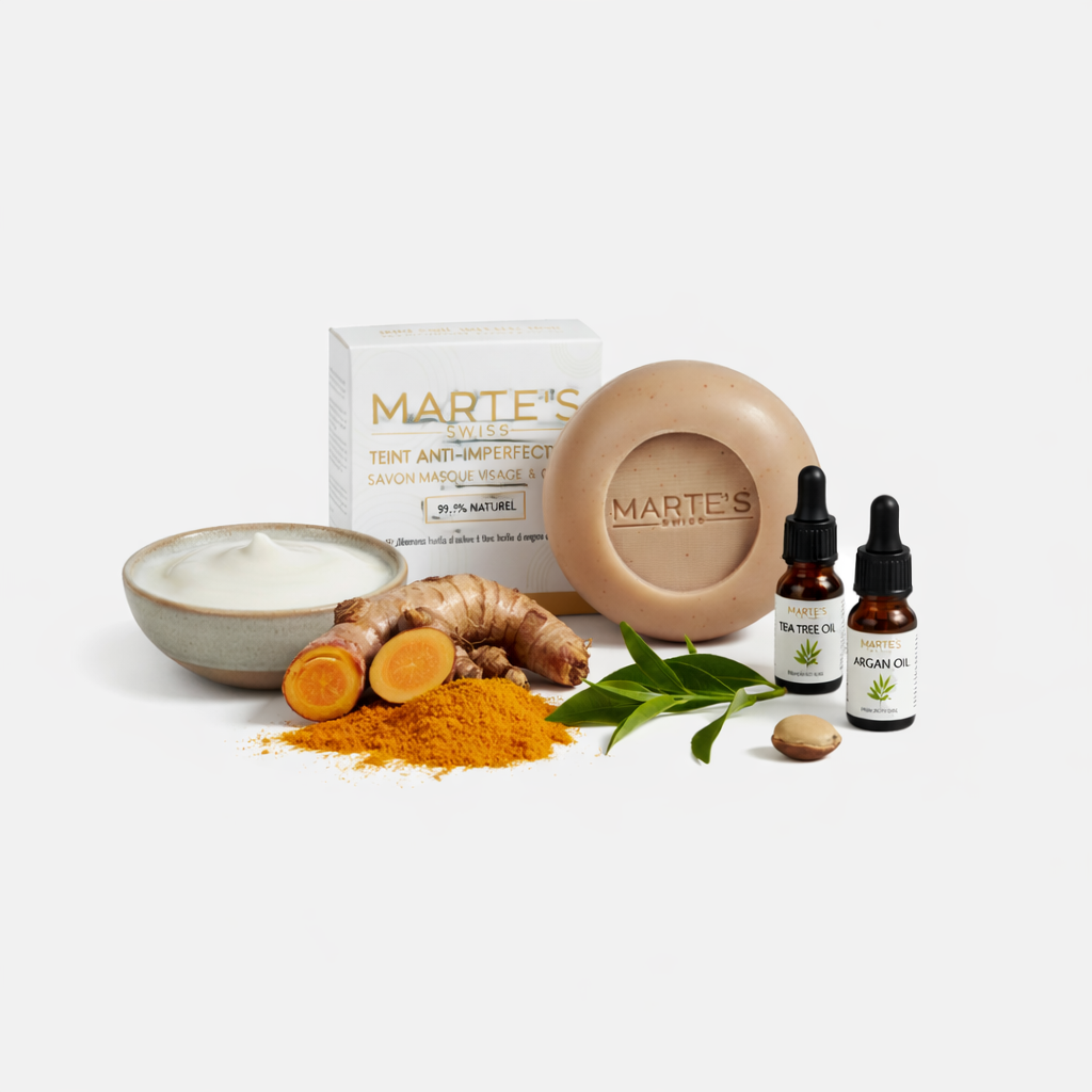 SAVON/MASQUE ANTI-IMPERFECTION | Lait d’ânesse bio, curcuma, tea tree, huile d’argan
